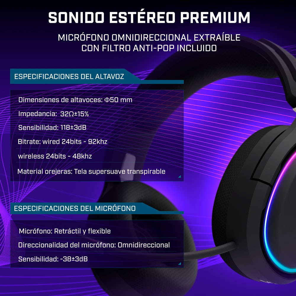 Newskill Aton Black | Auriculares Gaming Inalámbricos | 2.4Ghz | Bluetooth 5.0 - Reacondicionado