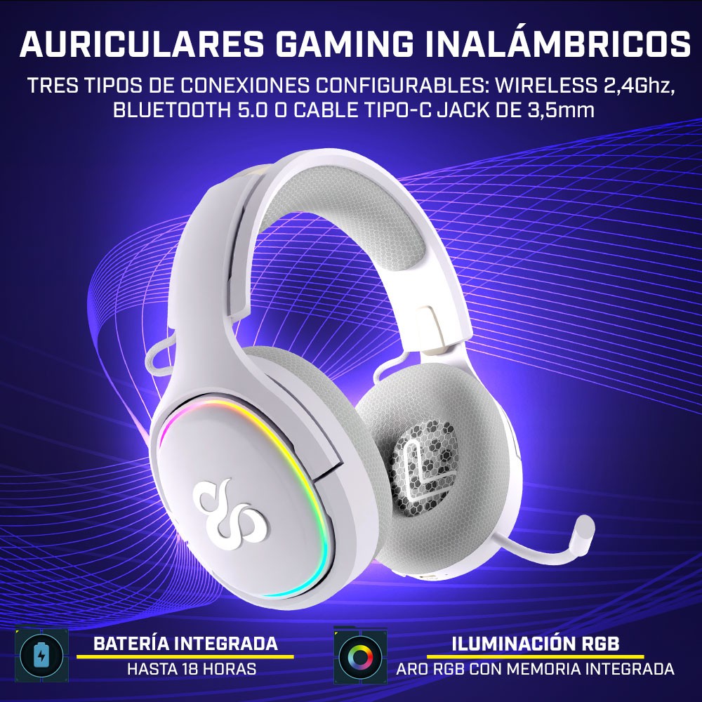 Newskill Aton Ivory | Auriculares Gaming Inalámbricos | 2.4Ghz | Bluetooth 5.0 - Reacondicionado