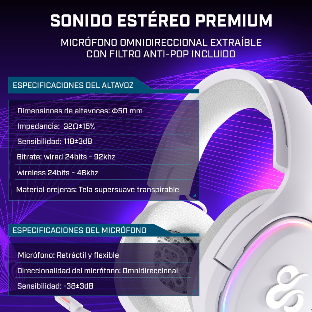Newskill Aton Ivory | Auriculares Gaming Inalámbricos | 2.4Ghz | Bluetooth 5.0 - Reacondicionado