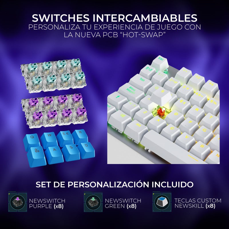 Newskill Serike V2 Blanco | Switch Red Hotswap | Teclado Mecánico Gaming - Reacondicionado