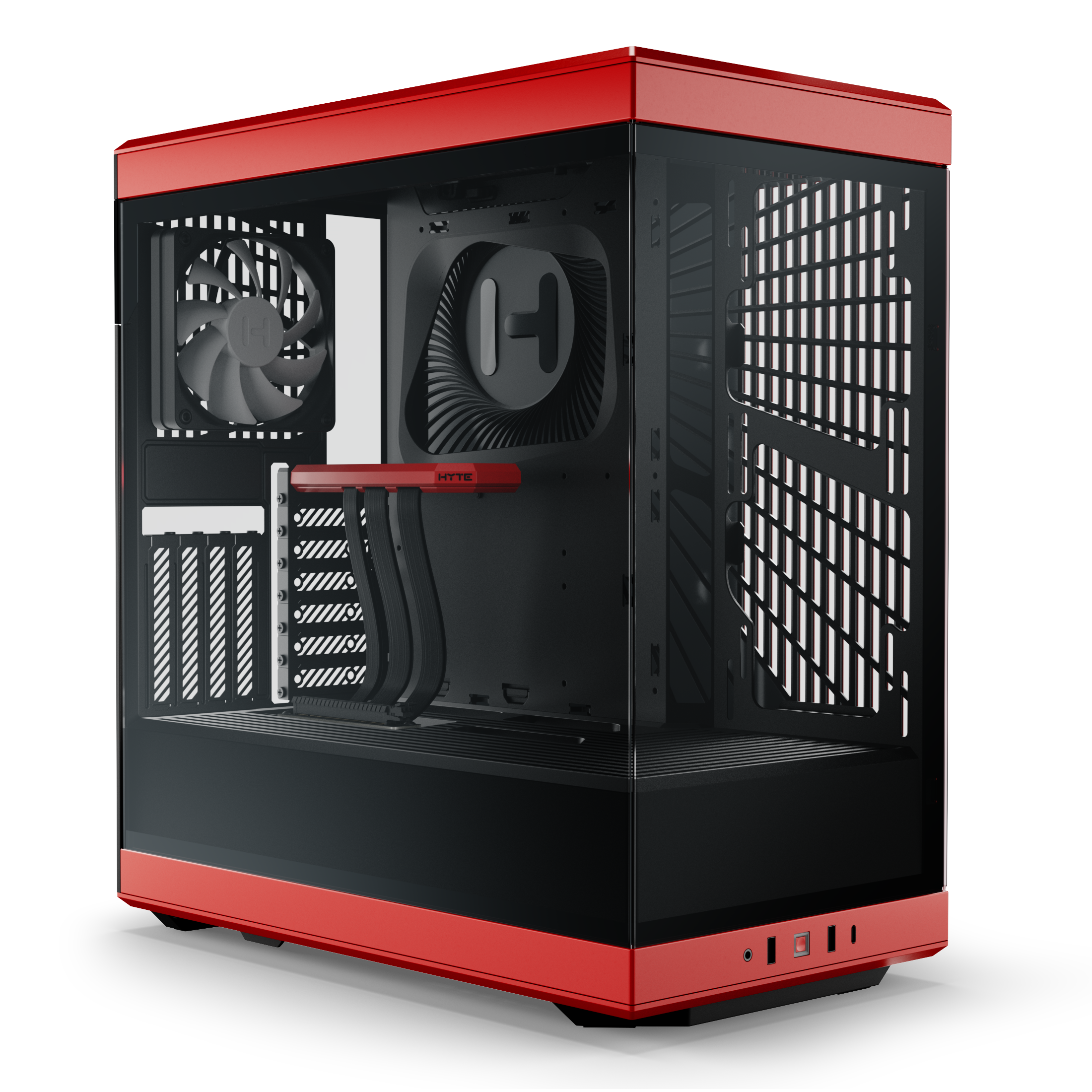Hyte Caja PC Gaming Y40 Red, ATX, Cristal Panorámico 2 Piezas, Soporte Gráficas Verticales, 2 Ventiladores 120mm