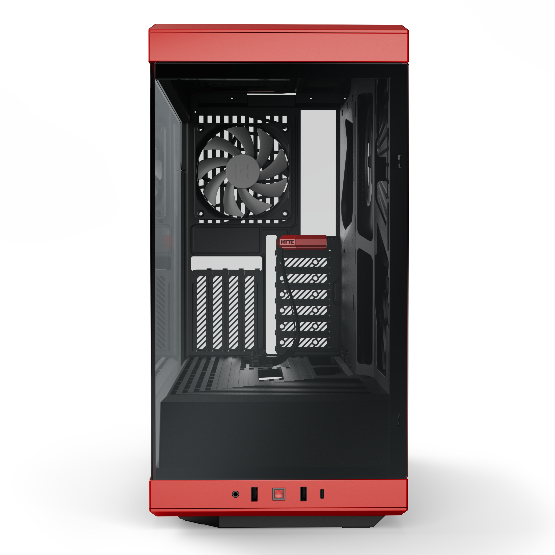 Hyte Caja PC Gaming Y40 Red, ATX, Cristal Panorámico 2 Piezas, Soporte Gráficas Verticales, 2 Ventiladores 120mm