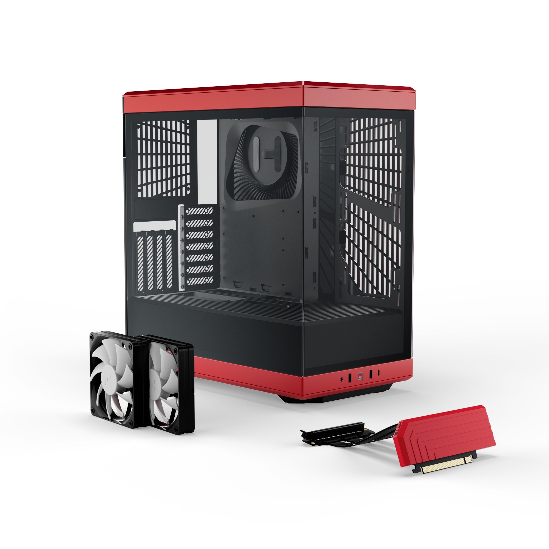 Hyte Caja PC Gaming Y40 Red, ATX, Cristal Panorámico 2 Piezas, Soporte Gráficas Verticales, 2 Ventiladores 120mm