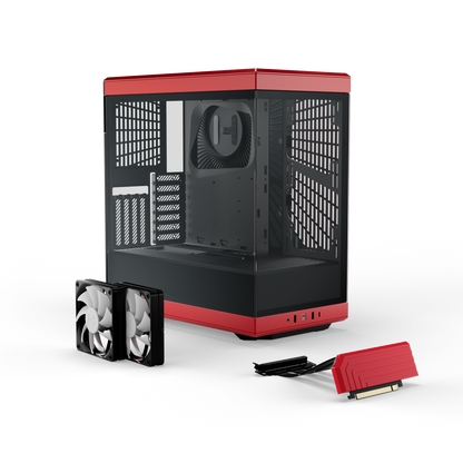 Hyte Caja PC Gaming Y40 Red, ATX, Cristal Panorámico 2 Piezas, Soporte Gráficas Verticales, 2 Ventiladores 120mm