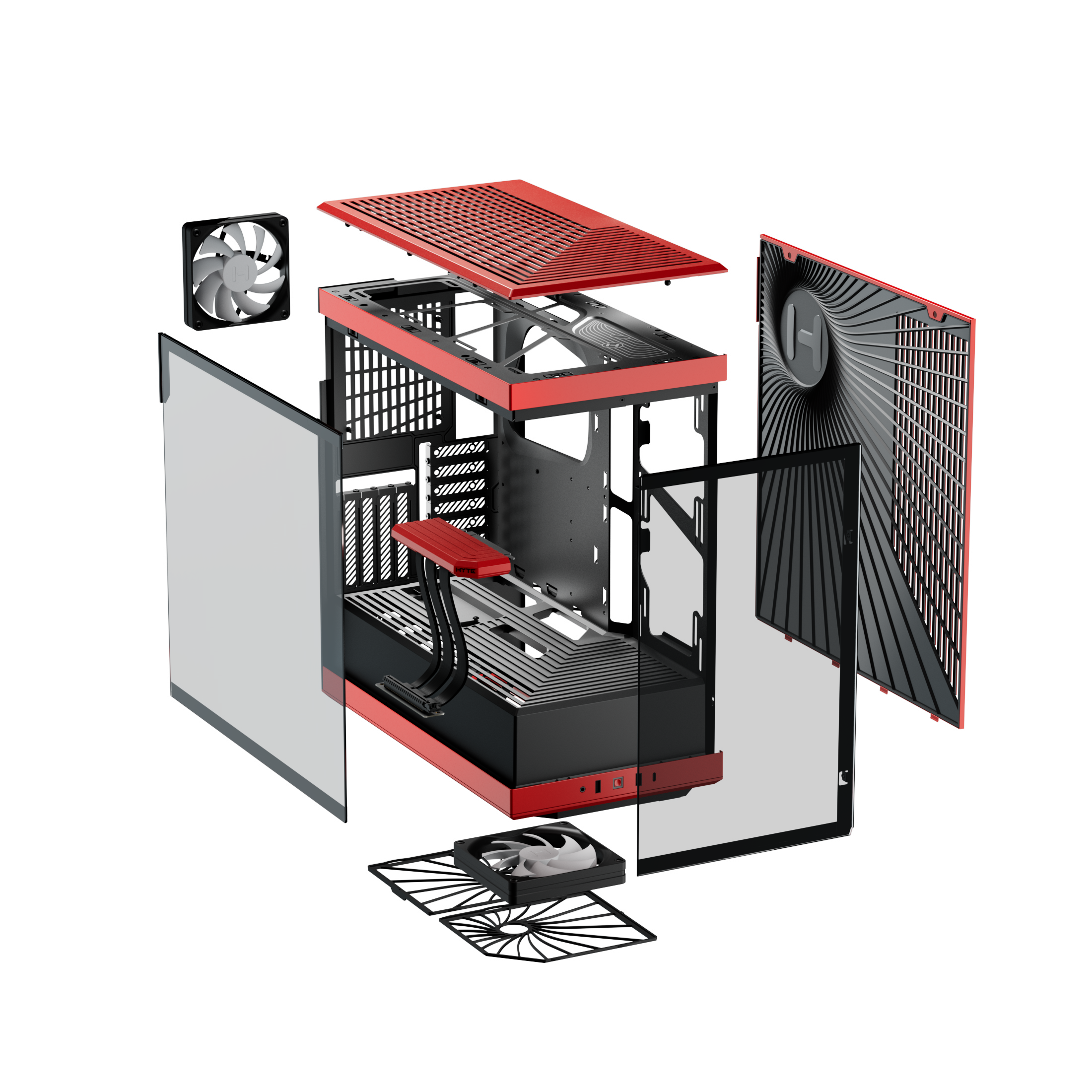 Hyte Caja PC Gaming Y40 Red, ATX, Cristal Panorámico 2 Piezas, Soporte Gráficas Verticales, 2 Ventiladores 120mm