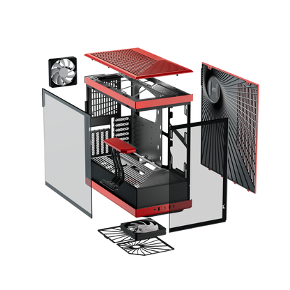 Hyte Caja PC Gaming Y40 Red, ATX, Cristal Panorámico 2 Piezas, Soporte Gráficas Verticales, 2 Ventiladores 120mm
