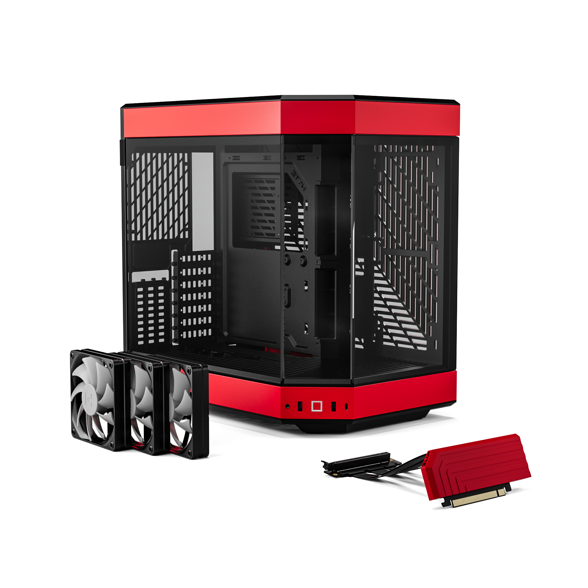 Hyte Caja PC Gaming Y60 Red, ATX, Cristal Panorámico 3 Piezas, 3 Ventiladores Incluidos, Color Rojo